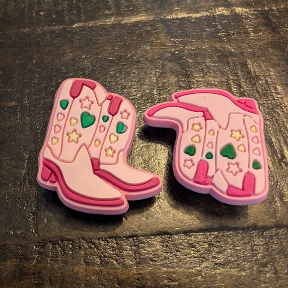 🛍️4 For $15🛍️Jibbitz Crocs Charms Pink and White Kids Cowboy Boot Accessories - Picture 1 of 6